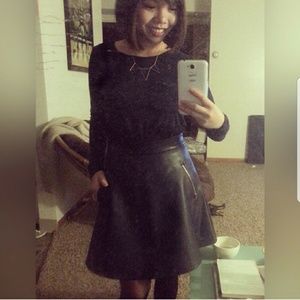 Navy blue leather skirt